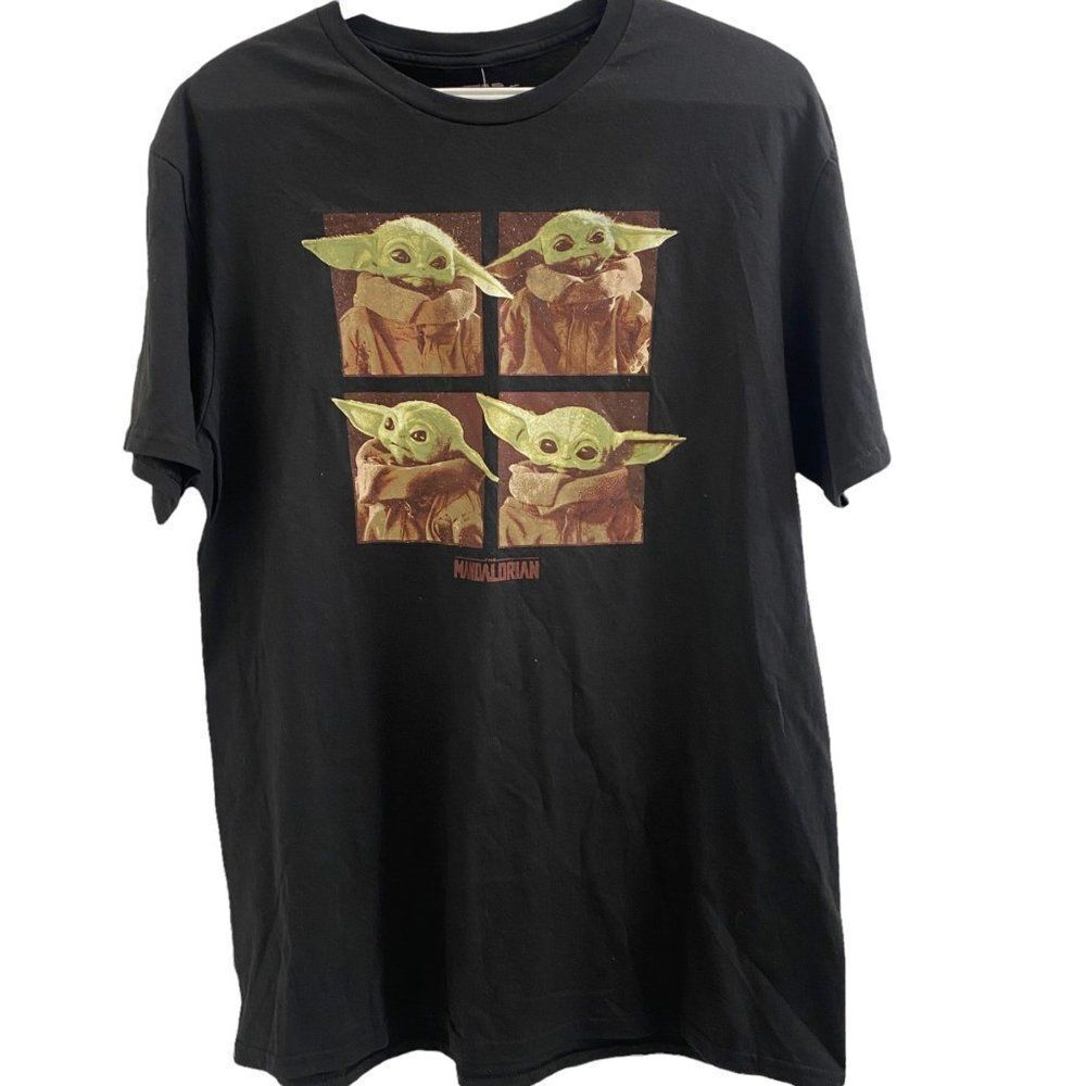 Star Wars Mandalarian " The Child " Collage Black Short‎ Sleeve T-Shirt Sz L